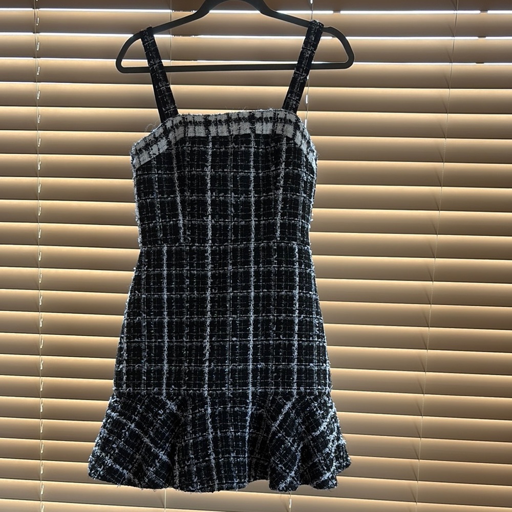 Alice + Olivia Black and White Plaid Dress